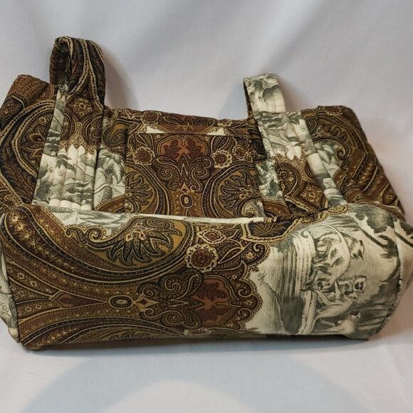 HOBO Handbag Carpet bag Canvas Tapestry 6" x 12" x 12"  brown gold white grey - Picture 6 of 8